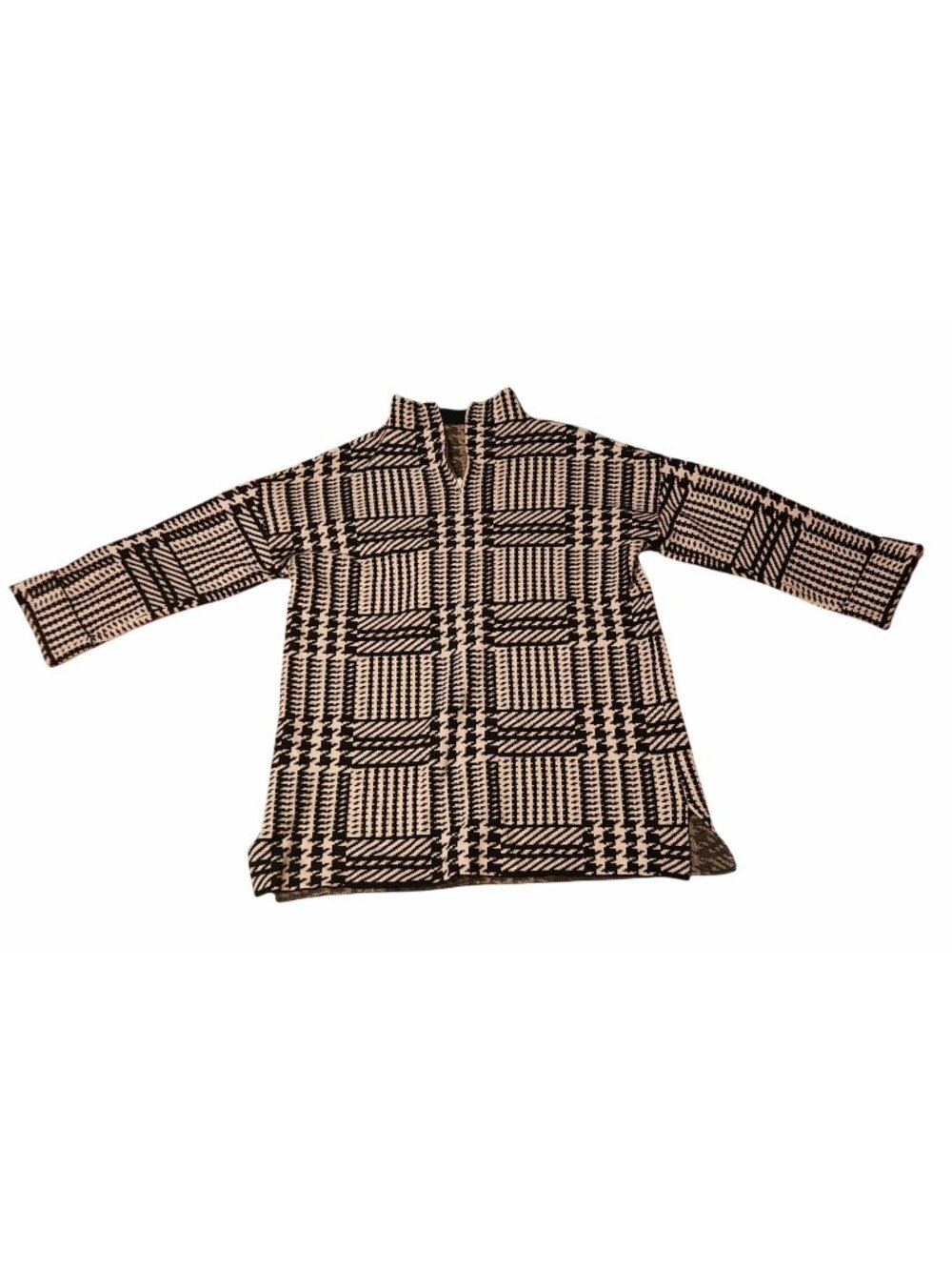Black & White Geometric Pattern Zip-Up Sweater Jacket Long Sleeve High Neck
